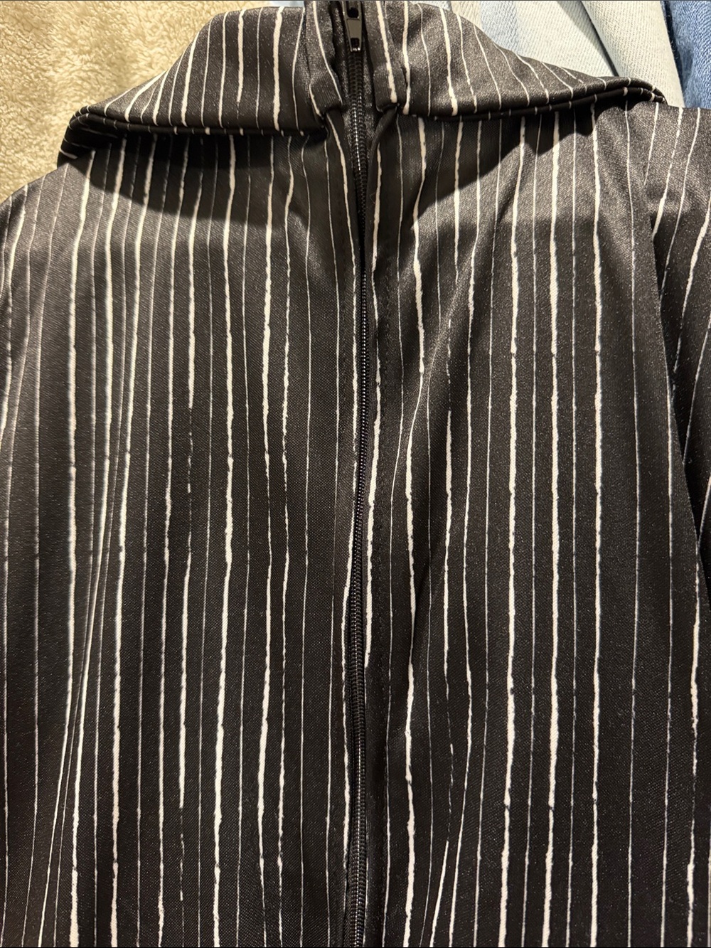 Spirit Black & White Pinstripe Skeleton Suit with Bat Bow - Picture 7 of 8